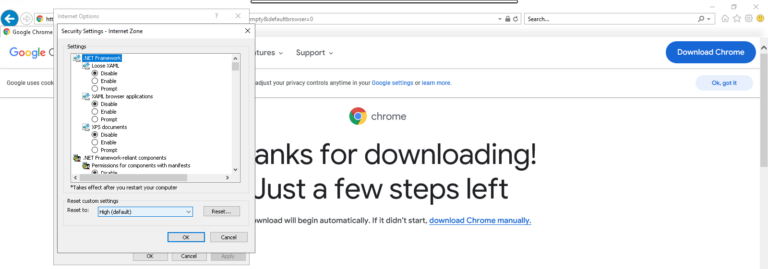 Step By Step guide to solve error "Your current security settings do